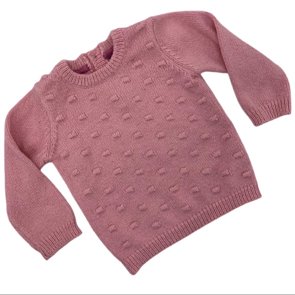 LOSAN Pastel Pink Crew Neck Knit Button Sweater